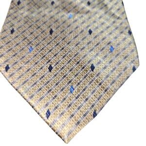 Barrington 100% Silk Tie Gold Silver StripesBlue Diamonds Necktie 3 3/4” x 60”